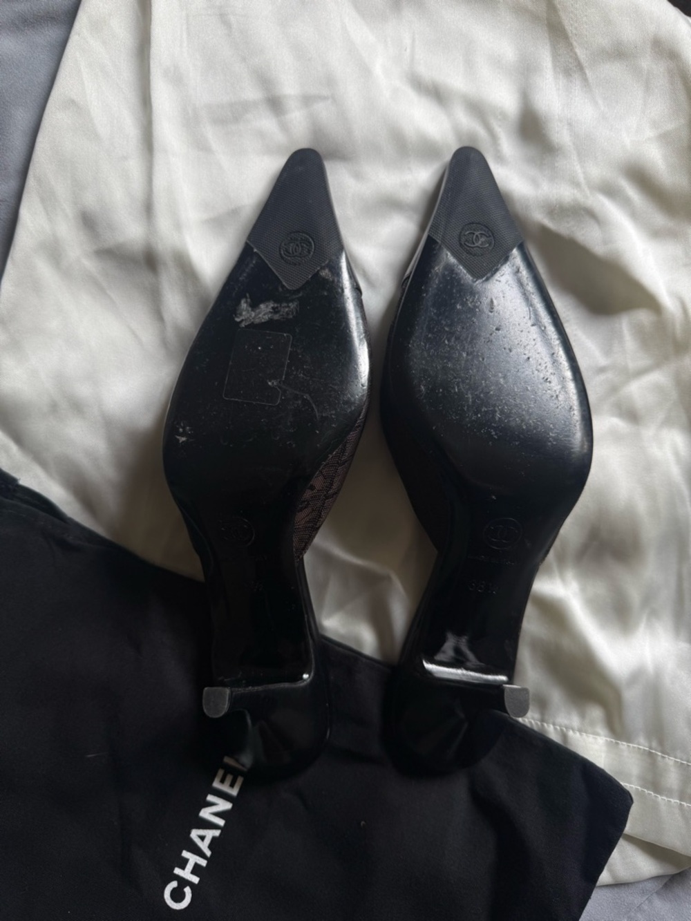 Vintage Chanel CC Logo Print Heeled Pointed-Toe Mules - Picture 12 of 12